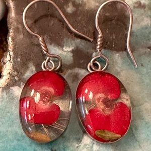 Vintage dried flowers sterling silver earrings